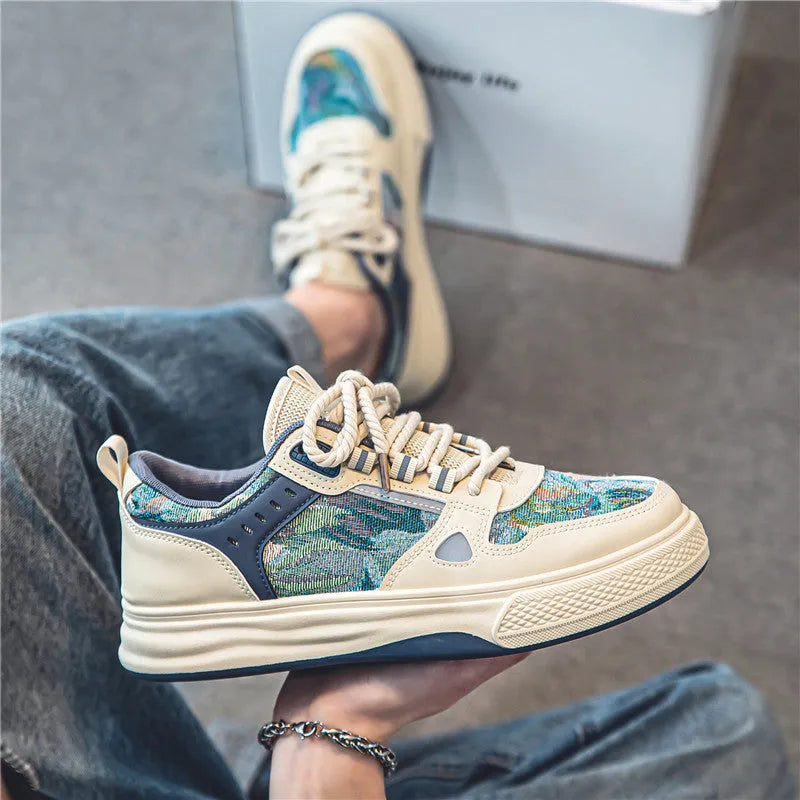 Canvas casual shoes with flat heel design in Milan green and beige colour options