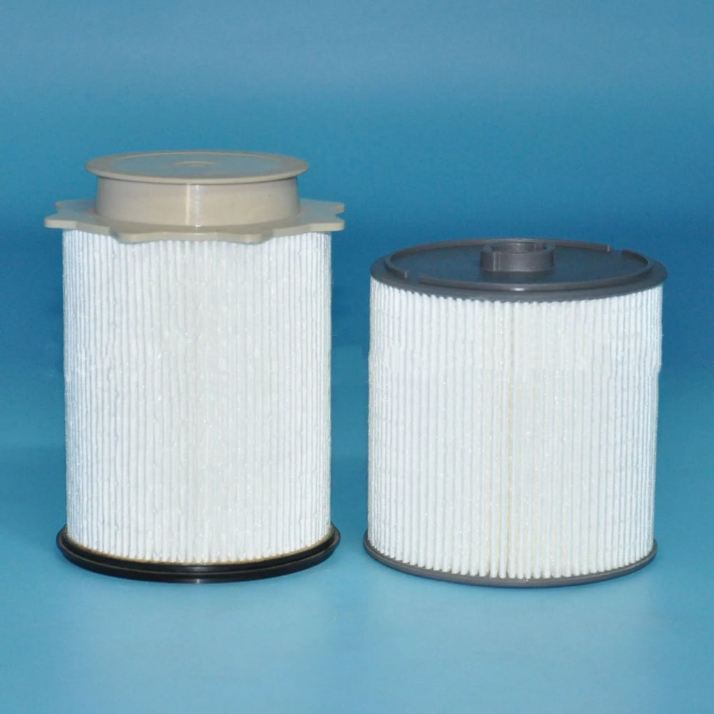 White diesel fuel filter kit for RAM trucks, showing filter element with nitrile rubber sealing ring.