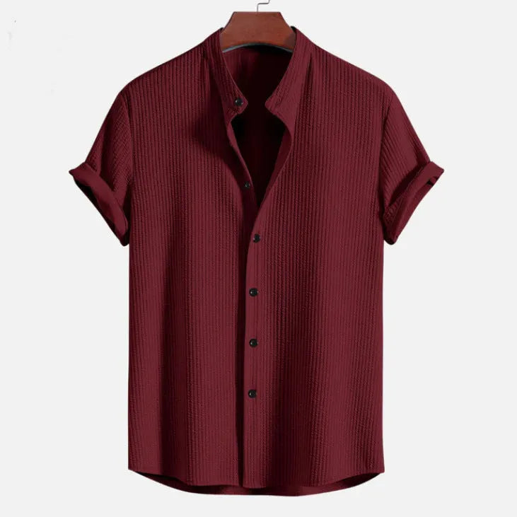 Men's loose short sleeve summer shirt in polyester fabric showing colour options