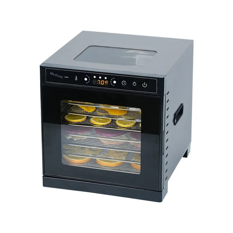 Stainless steel fruit dehydrator with visual skylight window and LED control panel