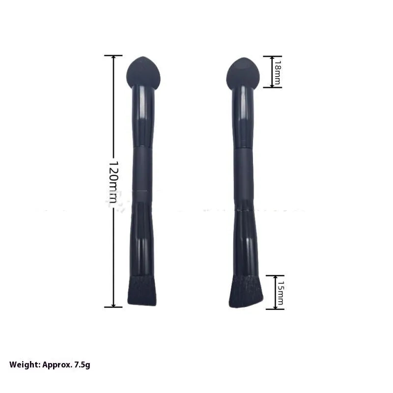 Black sponge-tip concealer brush with a wooden handle for covering dark circles.