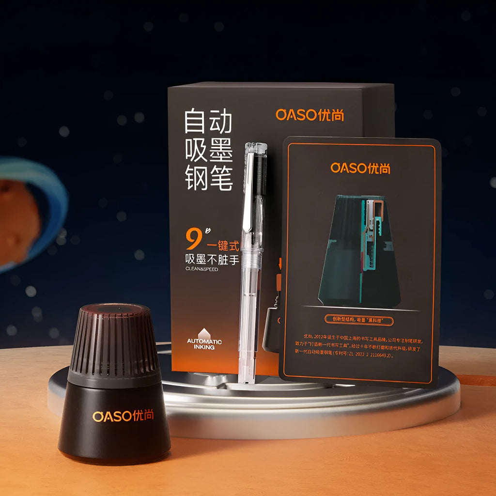 Plastic automatic suction pen set with 0.5mm nib and 40ml ink bottle for students