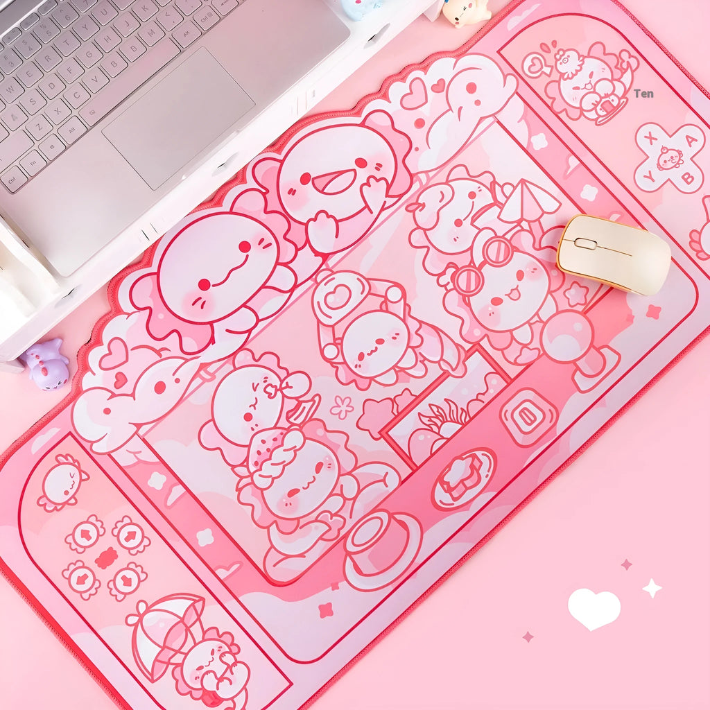 Hexagonal dragon crane machine anime cartoon design on large grey cloth mouse pad with wrist support