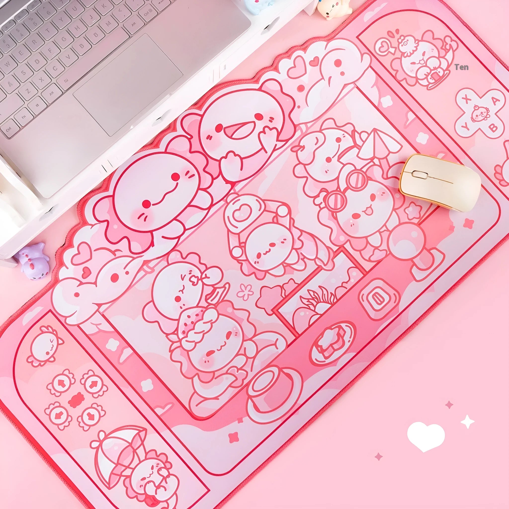 Hexagonal dragon crane machine anime cartoon design on large grey cloth mouse pad with wrist support