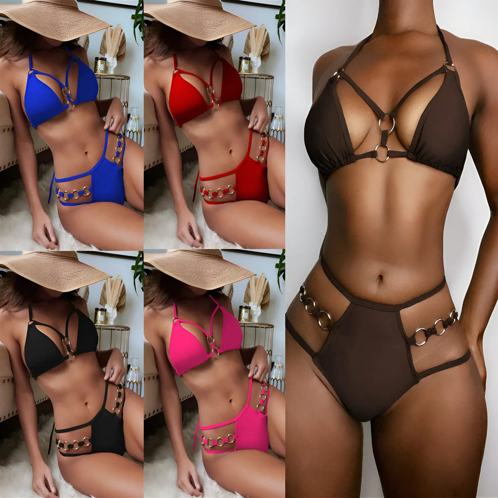 Pure colour women's separated bikini swimwear set in multiple colour options