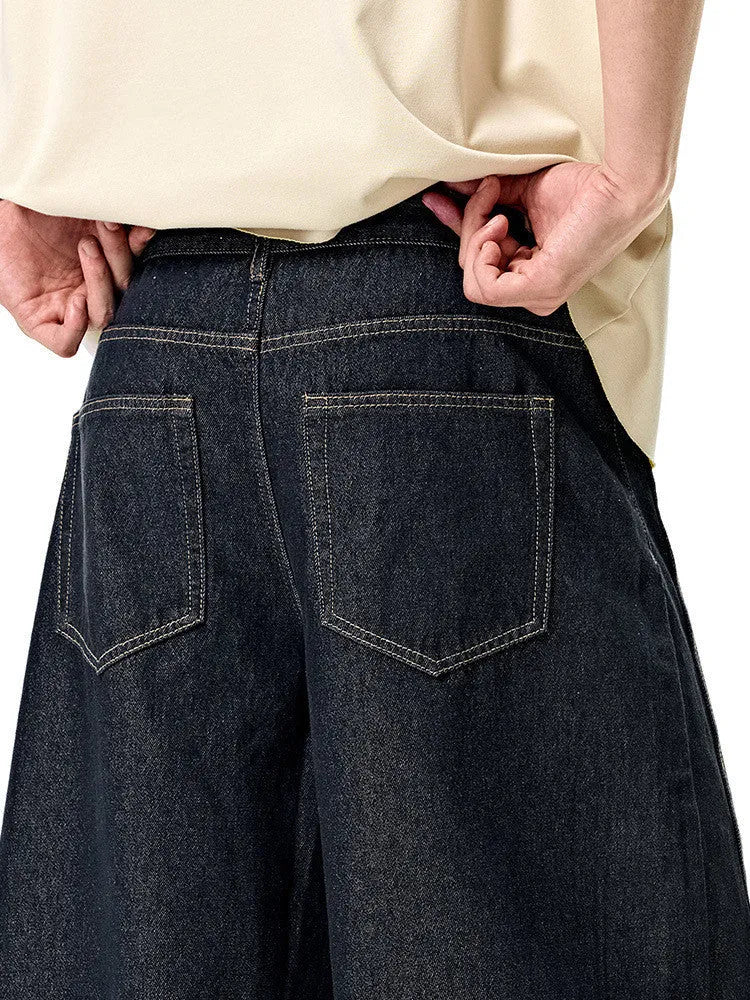 Men's wide leg denim trousers in original cow colour cotton fabric