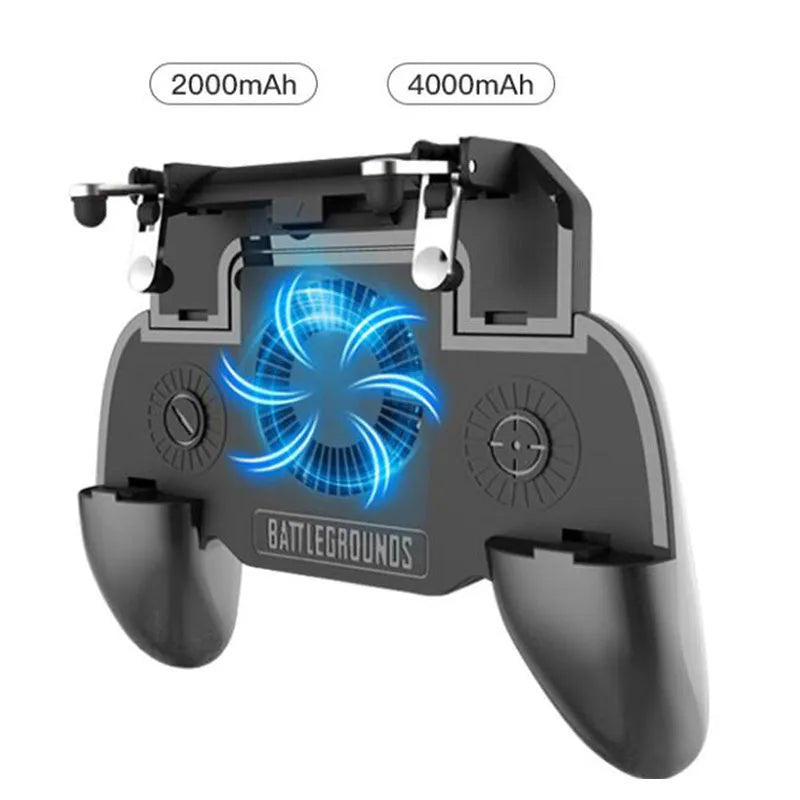 Black mobile game controller with USB connector for smartphones on a table.
