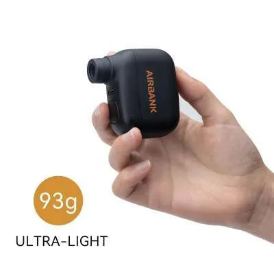 AS100 black electric bicycle pump with USB charging cable and waterproof bag