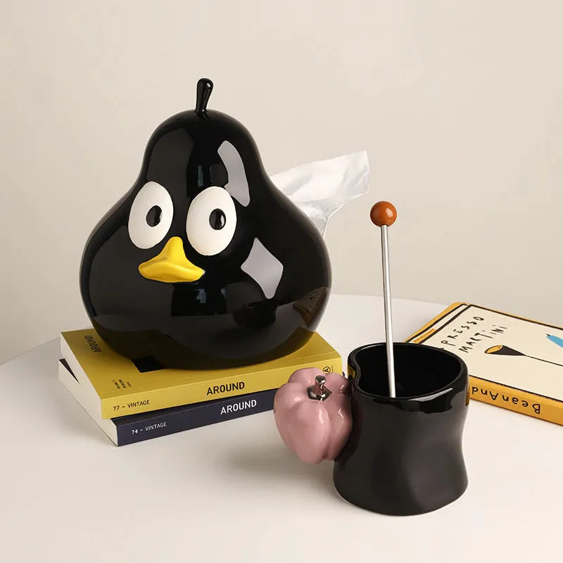 Cute pear-shaped ceramic tissue box in black or green colour for desktop tissue storage
