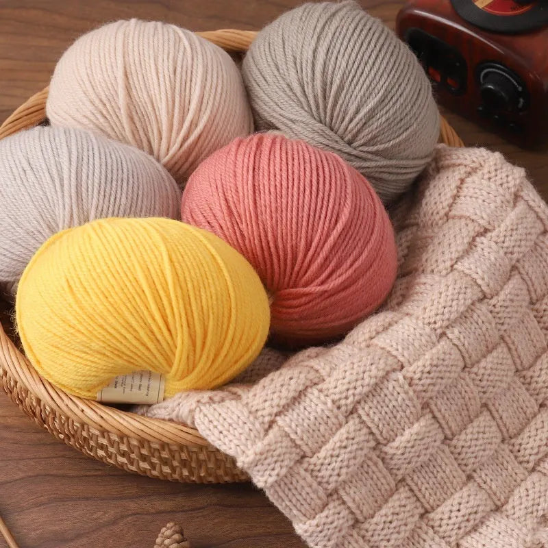 Hand-woven wool knitting thread roll for baby garments in multiple colour options