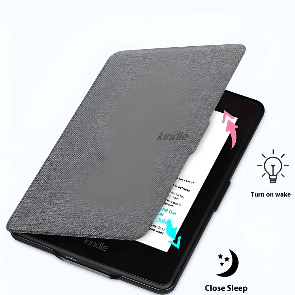 Magnetic leather-style hard protective case for Kindle Paperwhite Youth in various colours.