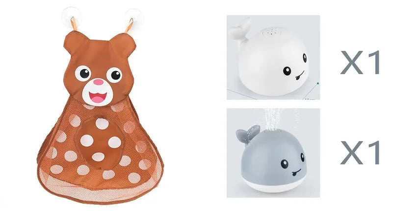 Automatic electric whale bath toy spraying water with flashing coloured lights