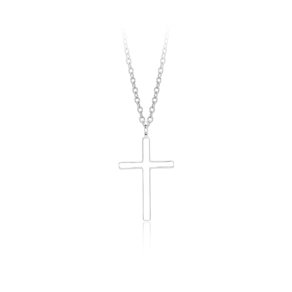 S925 sterling silver necklace with glossy cross pendant on adjustable O-shaped chain