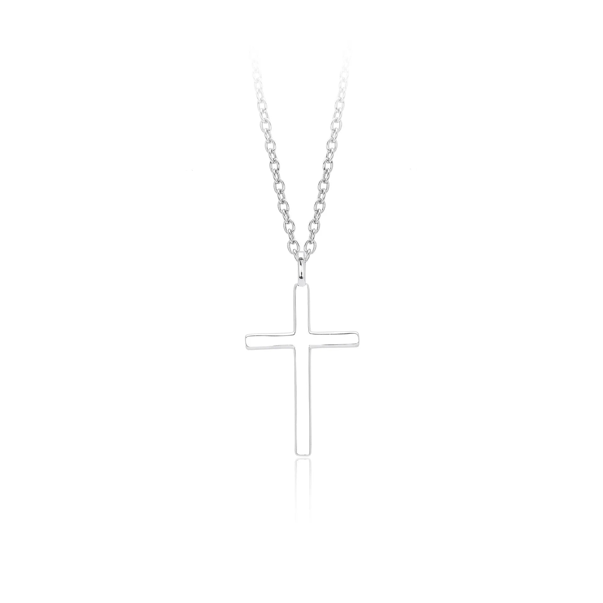 S925 sterling silver necklace with glossy cross pendant on adjustable O-shaped chain
