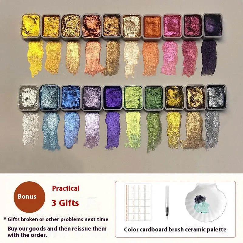 Traditional Chinese painting watercolour set with 20 mineral pearlescent colours in tubes