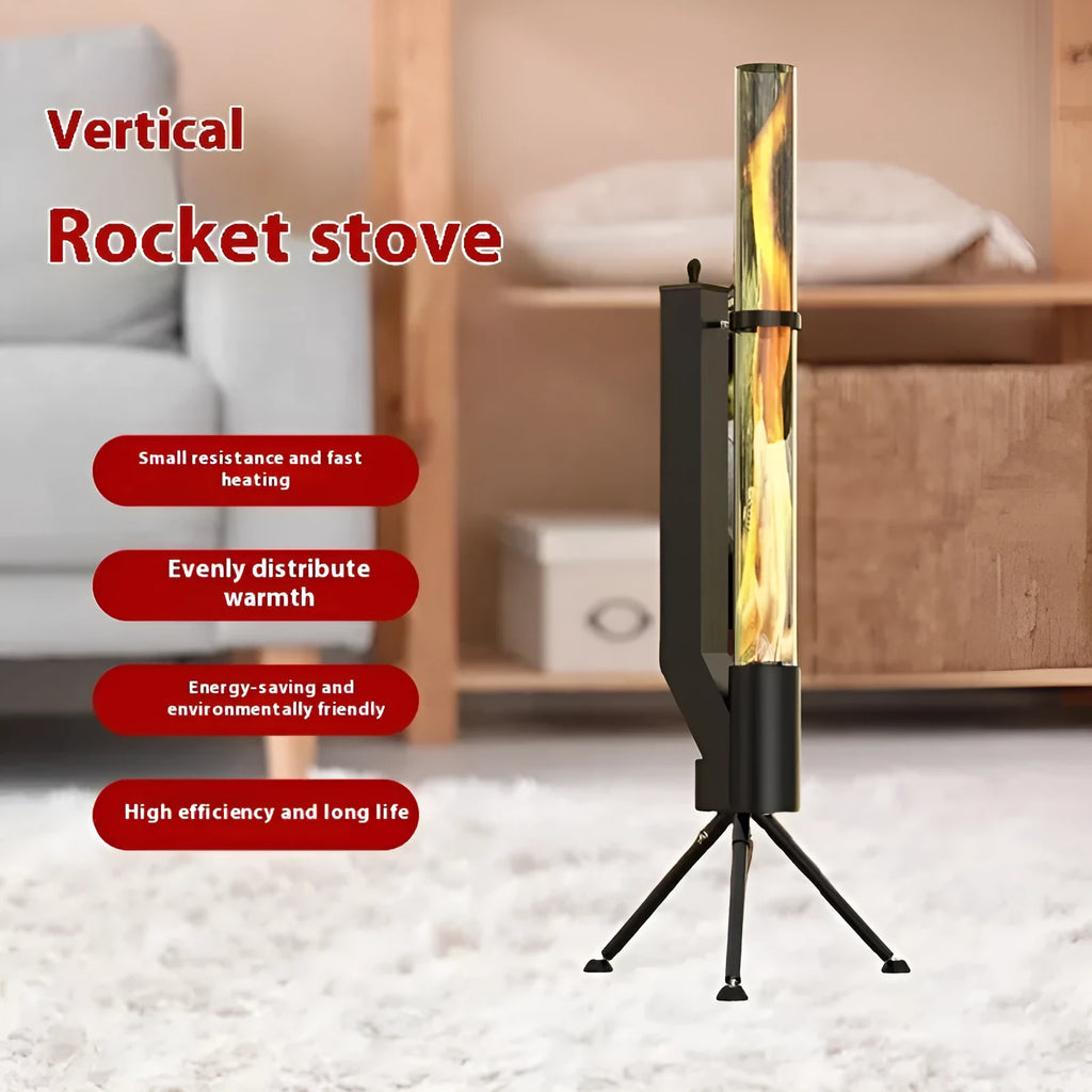 Vertical cast iron wood burning rocket furnace courtyard heating stove