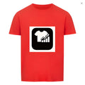 Red striped short sleeve linen T-shirt with Japanese retro style showing front view