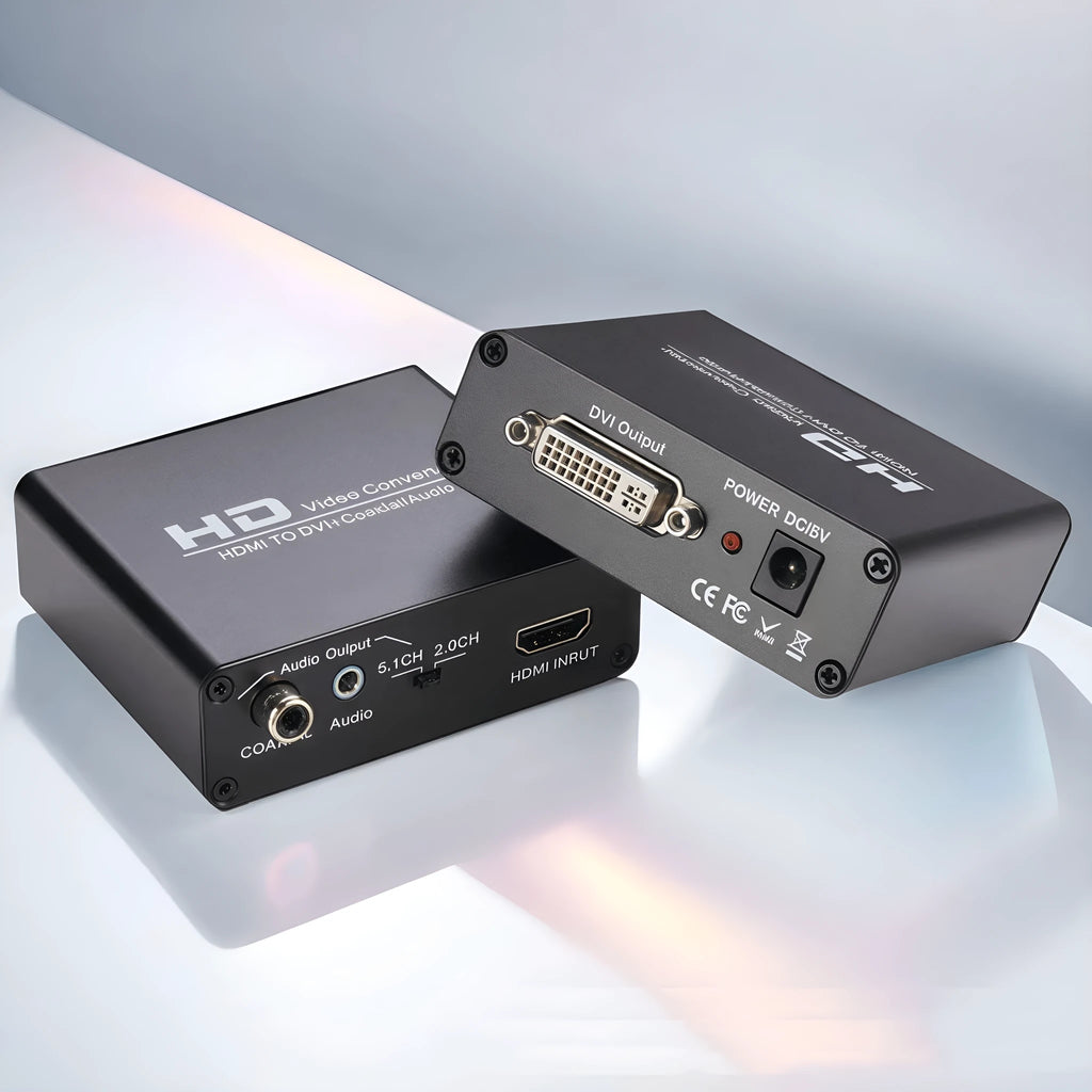 Black HDMI to DVI converter with coaxial audio output and 1.5 metre cable for safety monitors