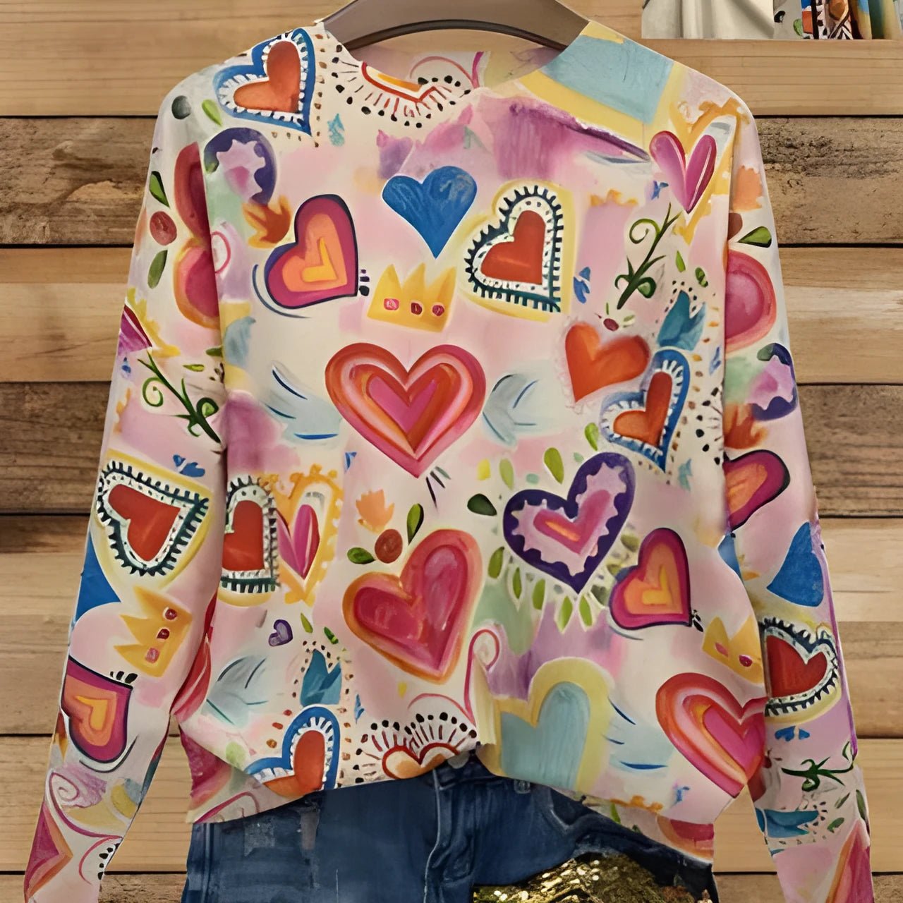 Printed loose fit polyester top with lapel collar in digital print design