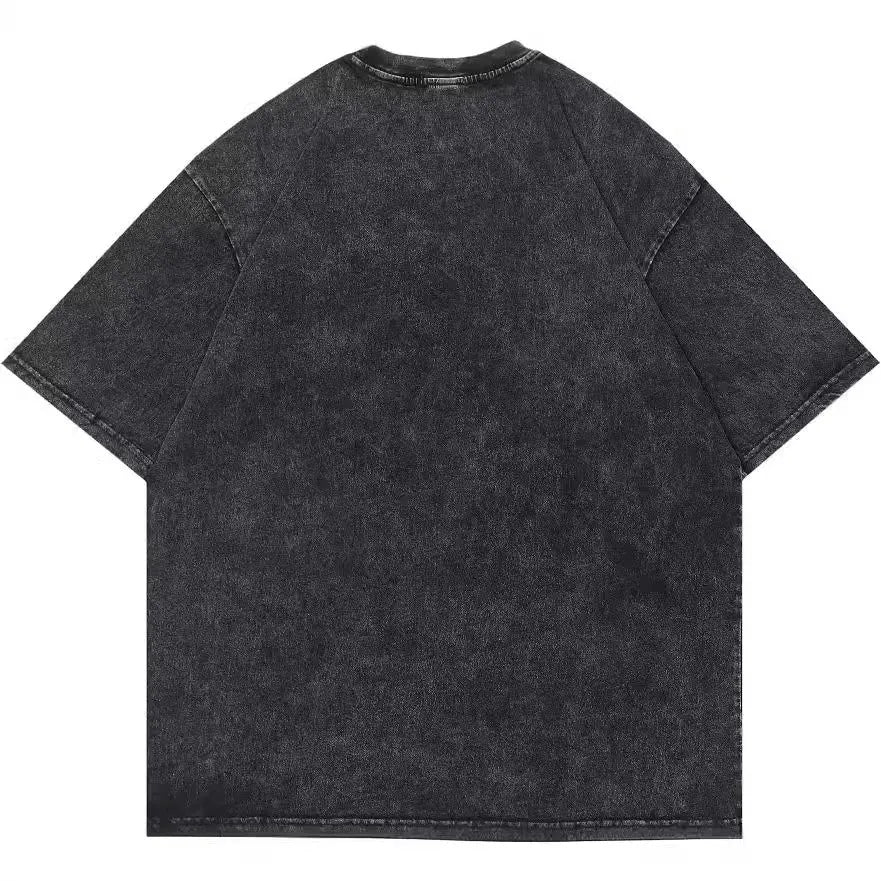 Men's loose fit cotton T-shirt with retro cartoon print and short sleeves