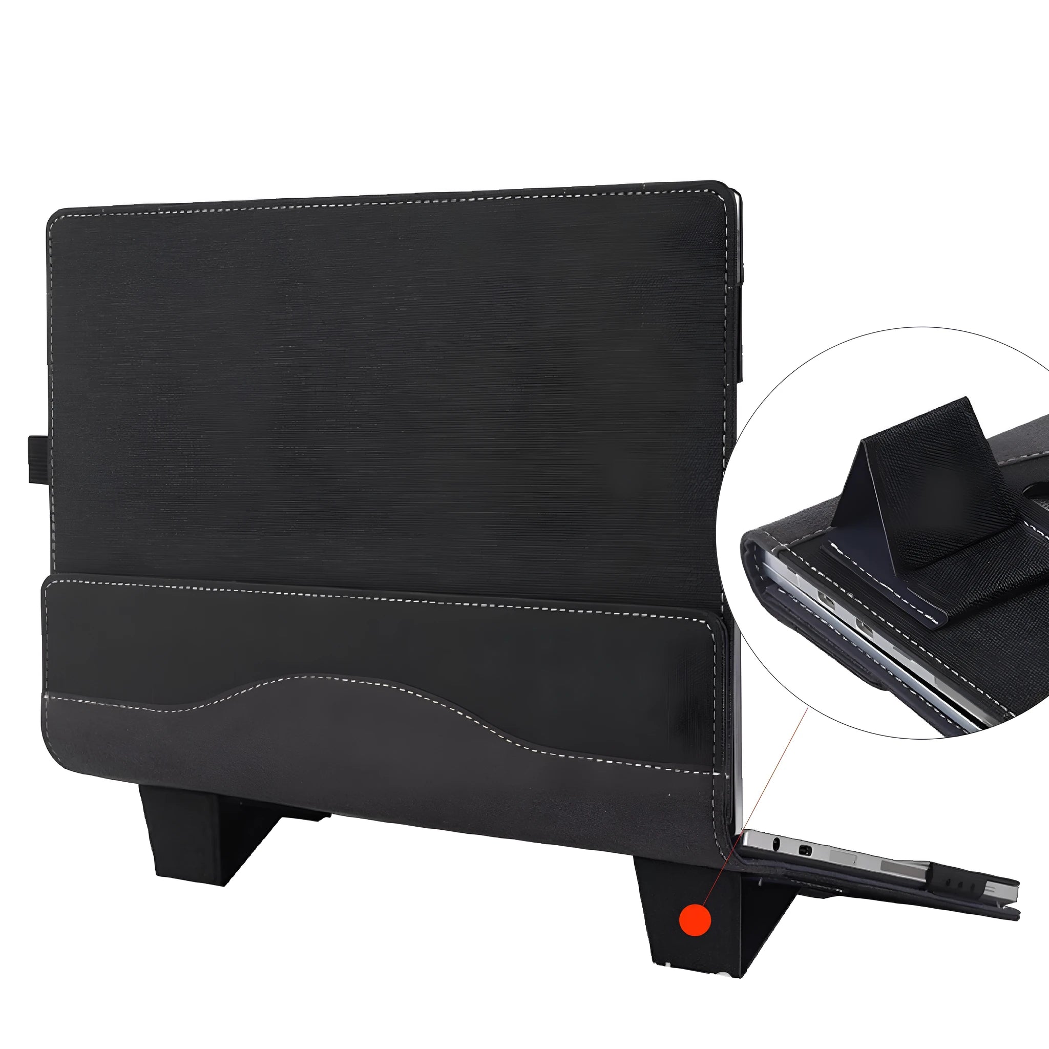 Black imitation leather laptop sleeve with Chinese-style fabric craft for Microsoft Laptop6