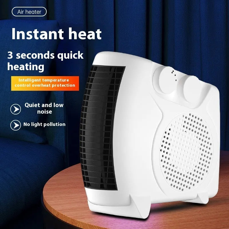 White small electric heater on a desktop with dimensions 290mm wide by 2240mm high.