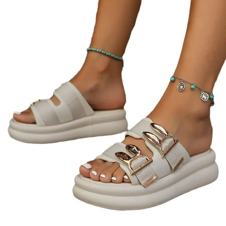 Women's suede upper slippers with thick rubber sole in apricot, black, and off white colours.
