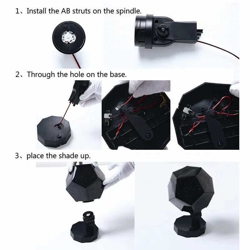 LED starry sky projector showing constellation projection on ceiling with remote control
