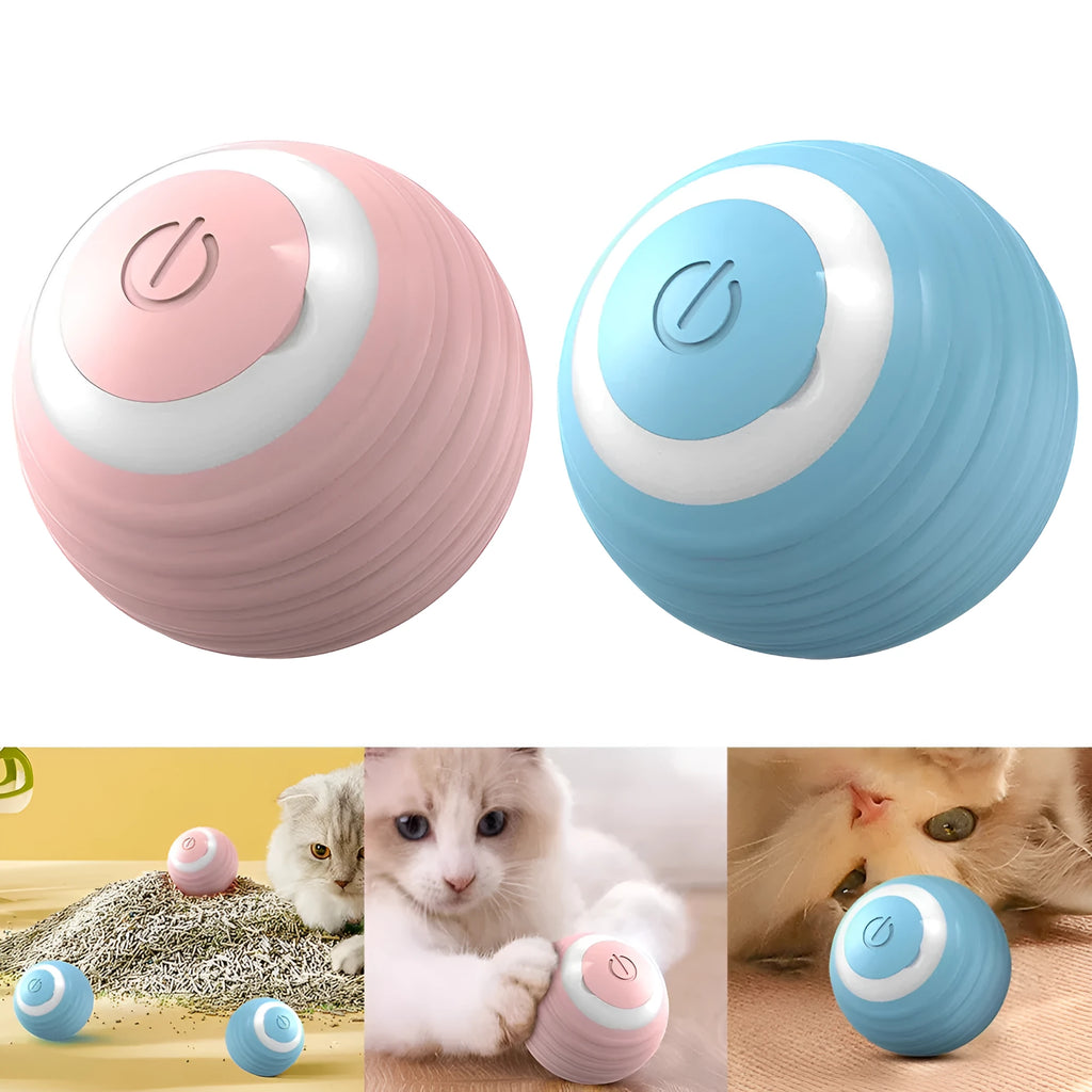 Blue automatic moving cat toy ball with charging cable for indoor feline entertainment