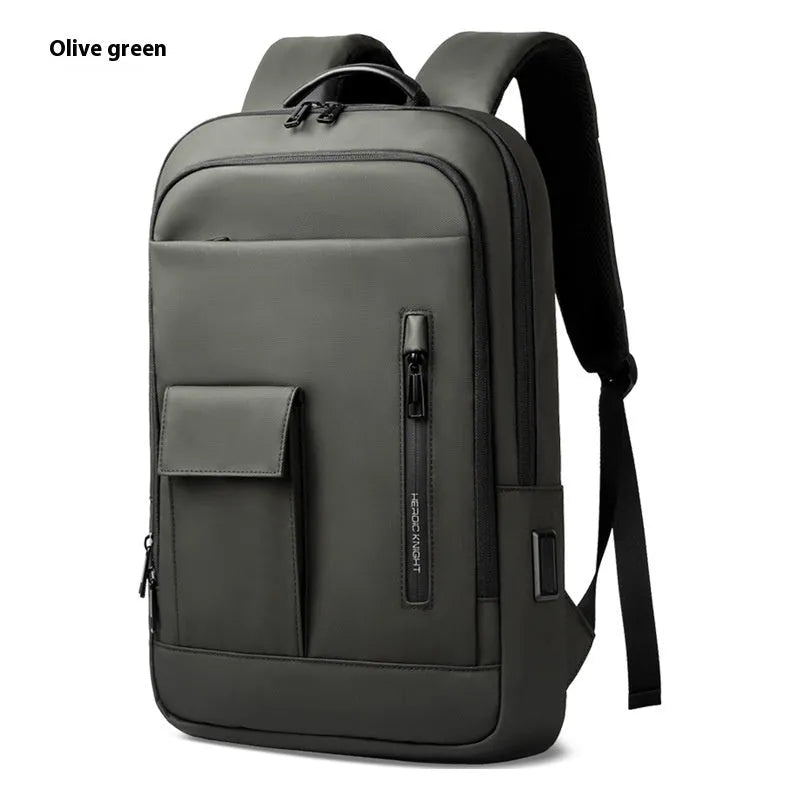 Lightweight Oxford cloth men's business backpack in dark grey with sewing line details