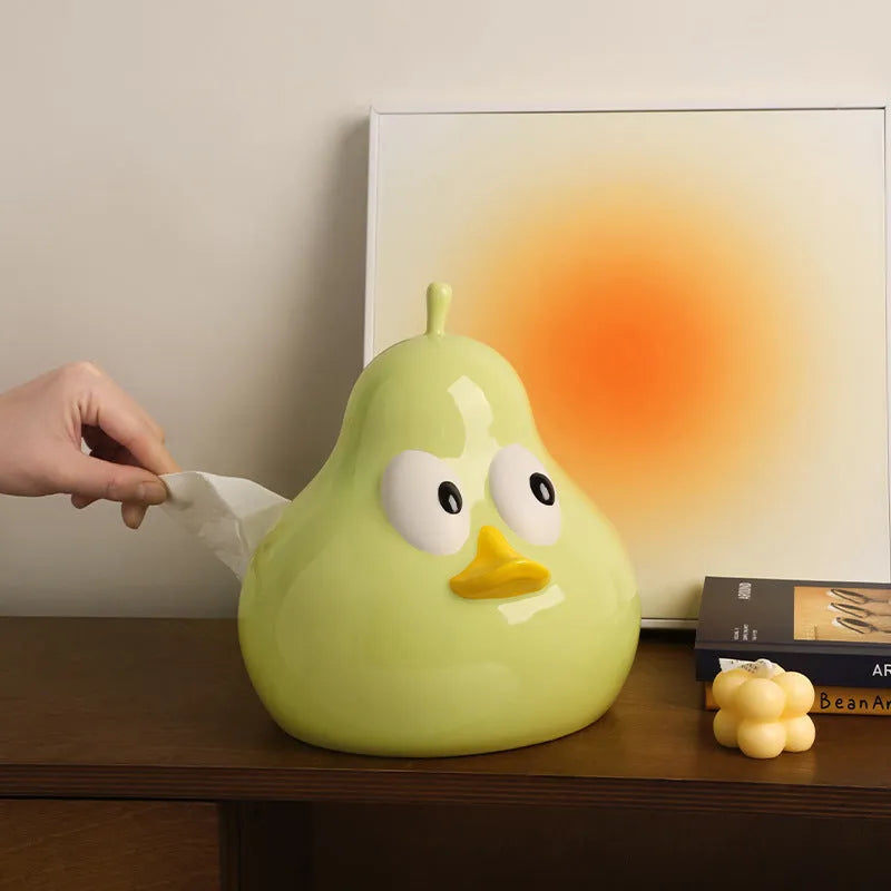 Cute pear-shaped ceramic tissue box in black or green colour for desktop tissue storage