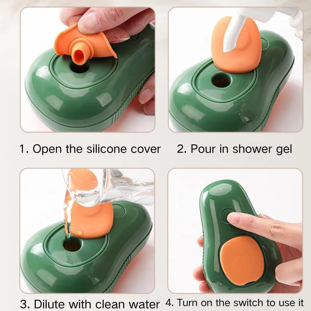 Green cat steam brush with water spray function and silicone teeth for pet grooming