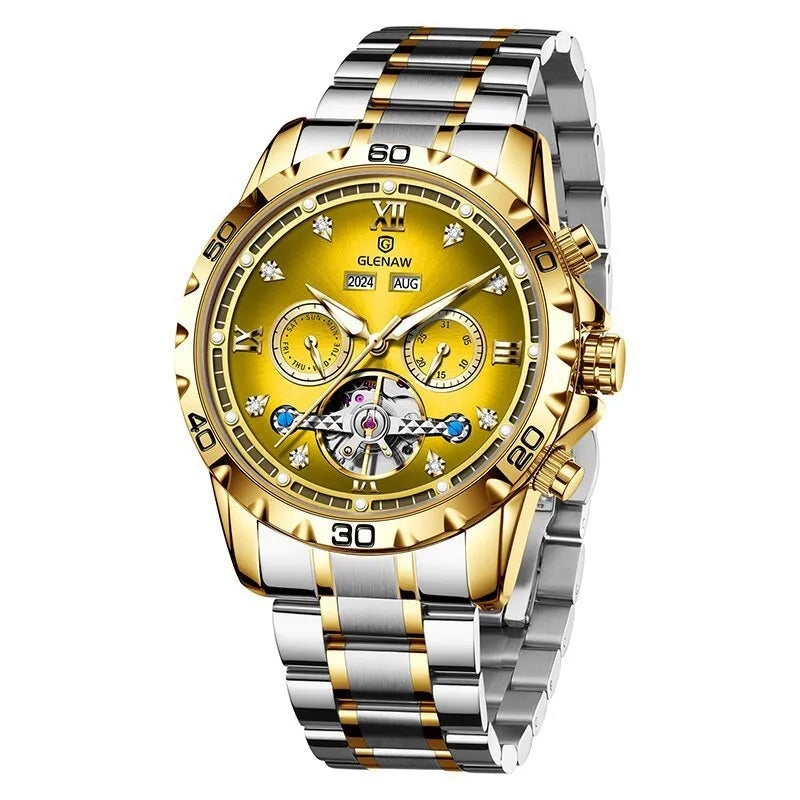 Men's automatic mechanical watch with stainless steel strap in silver and blue colour combination