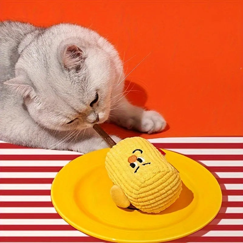 Corn cob and polio wood cat tooth cleaning toy with catnip for dental health