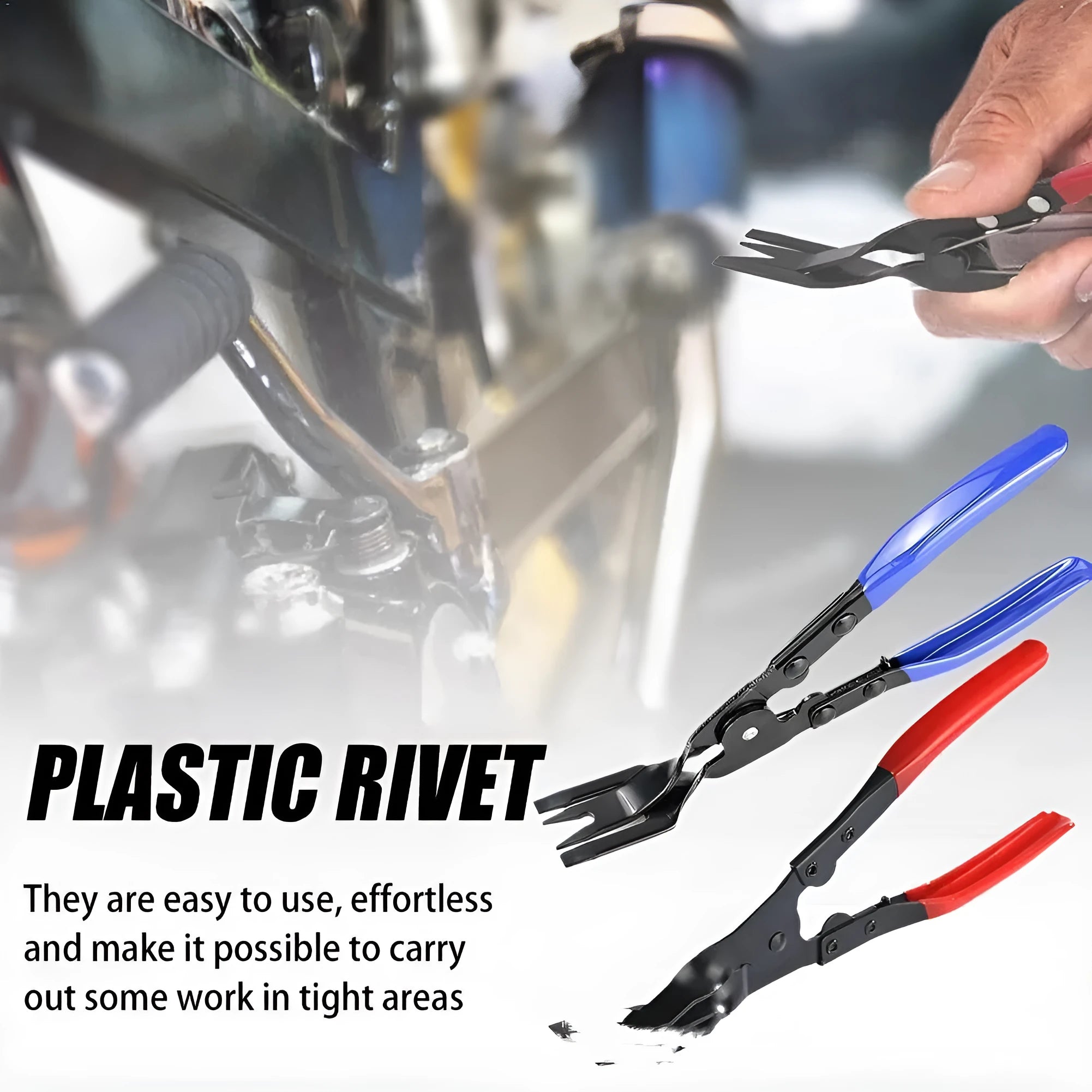 Blue steel car disassembly pliers for door panel and interior bracket removal measuring 235mm