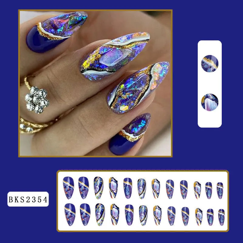 Almond-shaped rainbow nail stickers with colourful lines plaid pattern in four colour variations