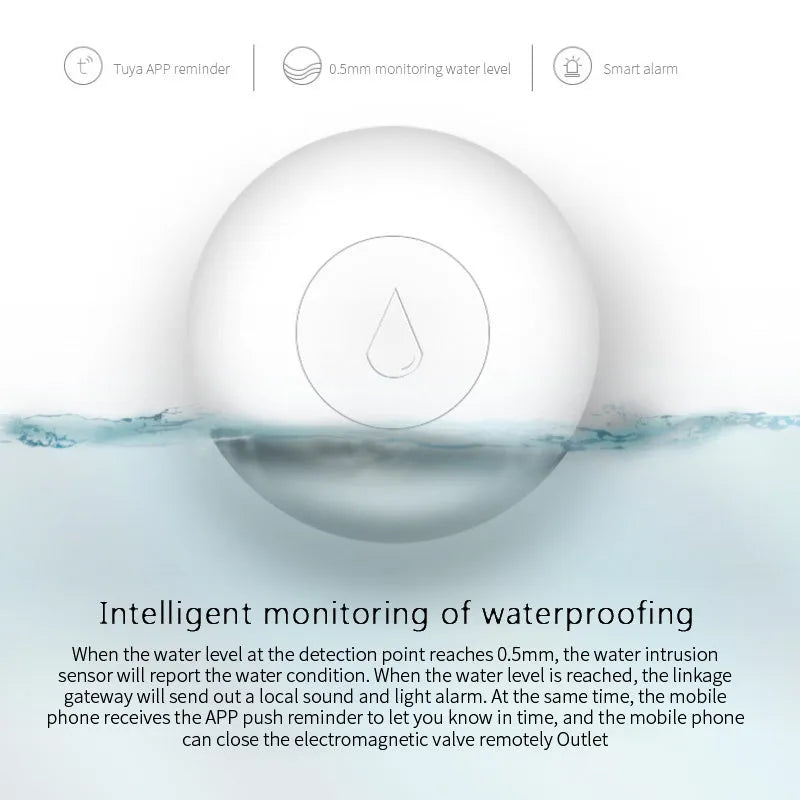 Zigbee wireless water leak sensor with compact design and FCCID CE markings