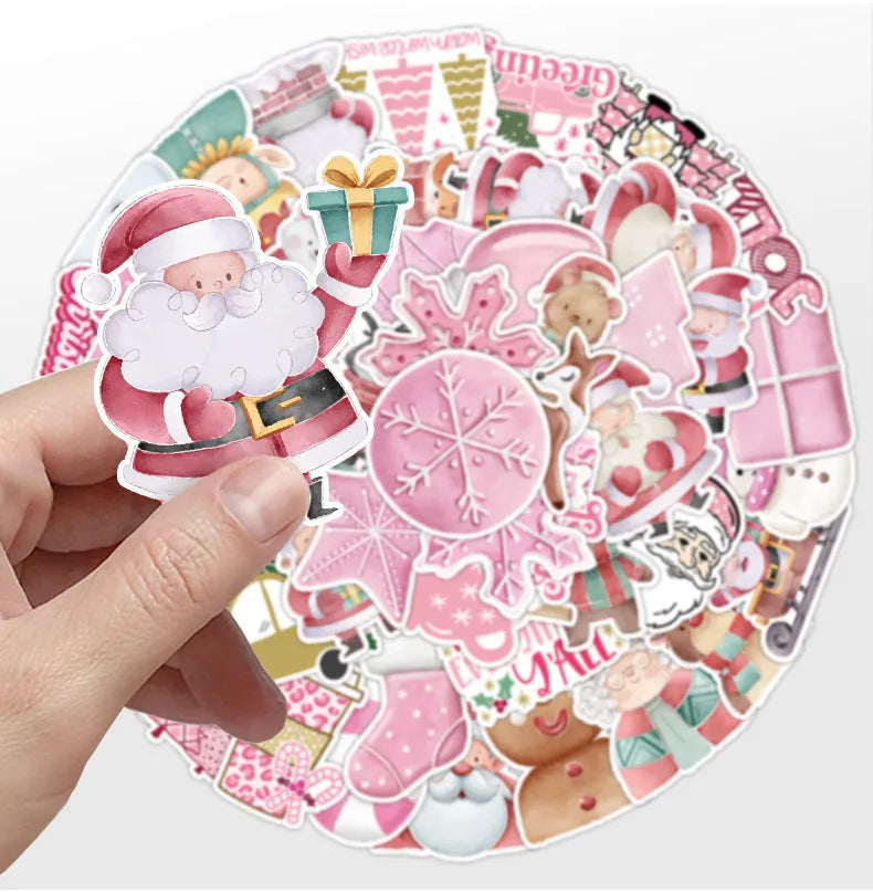 50 Christmas waterproof stickers with cute designs measuring 4-8cm for car phone laptop decoration