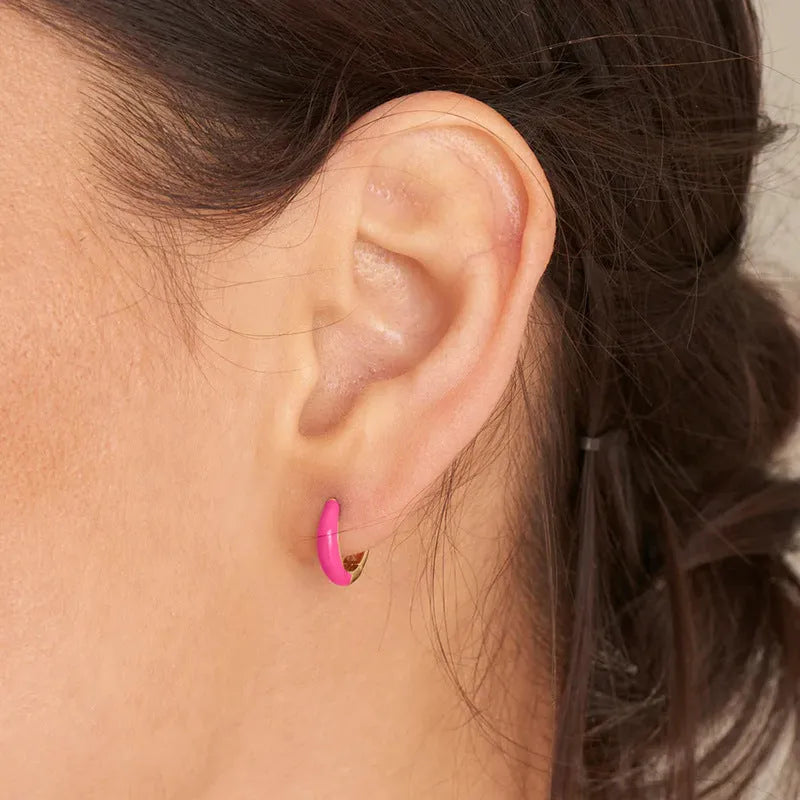 Curved oval epoxy drop earrings in multiple colours with silver needle posts and geometric U-shaped design