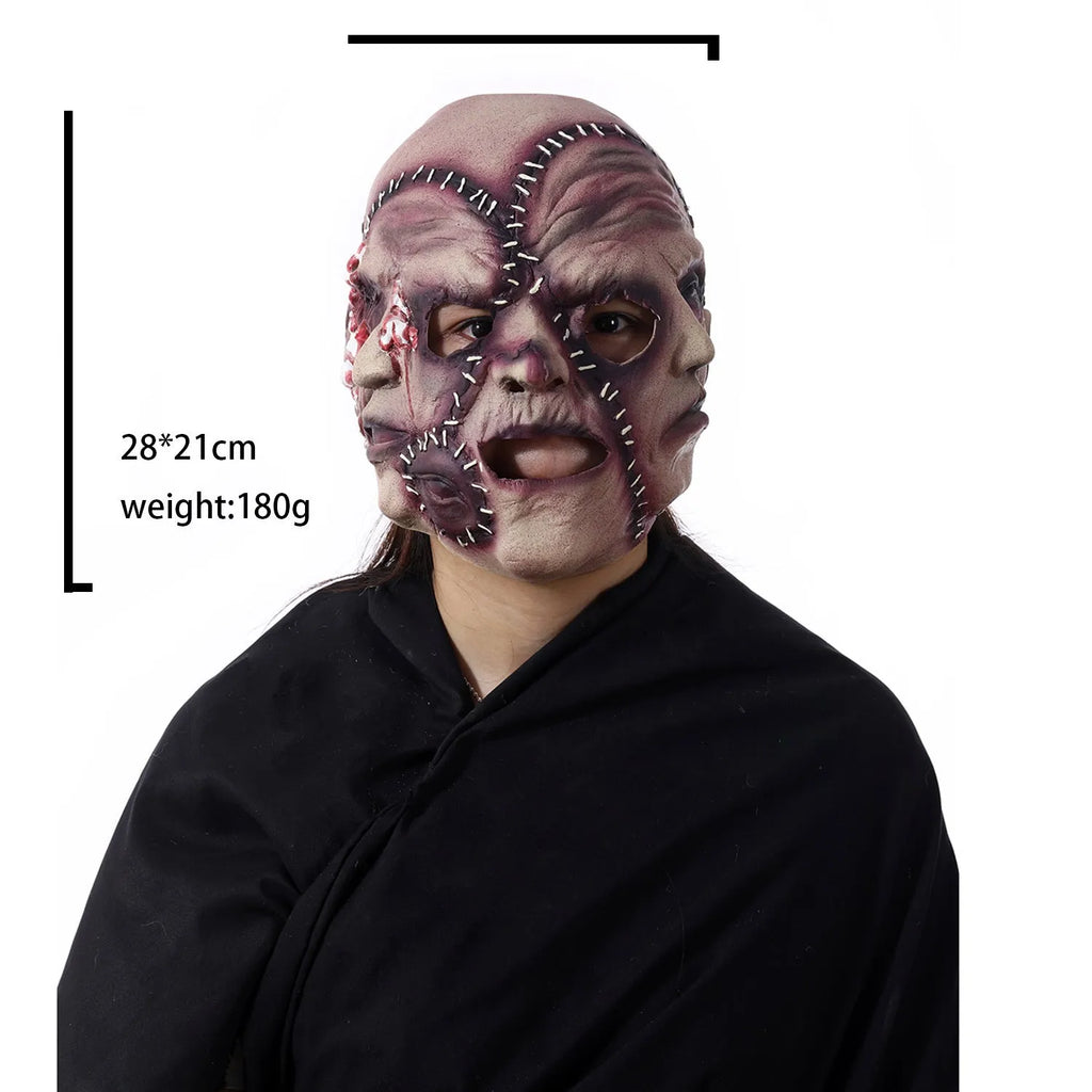 Halloween three-sided grimace horror mask in natural latex showing realistic facial effect
