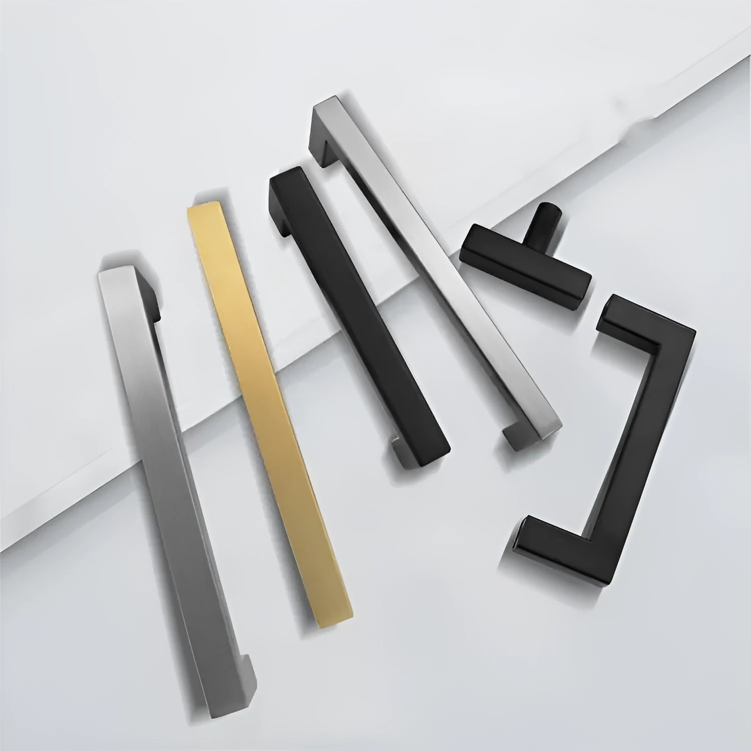 Stainless steel square pipe cabinet handle in brushed silver, black, or gold finish