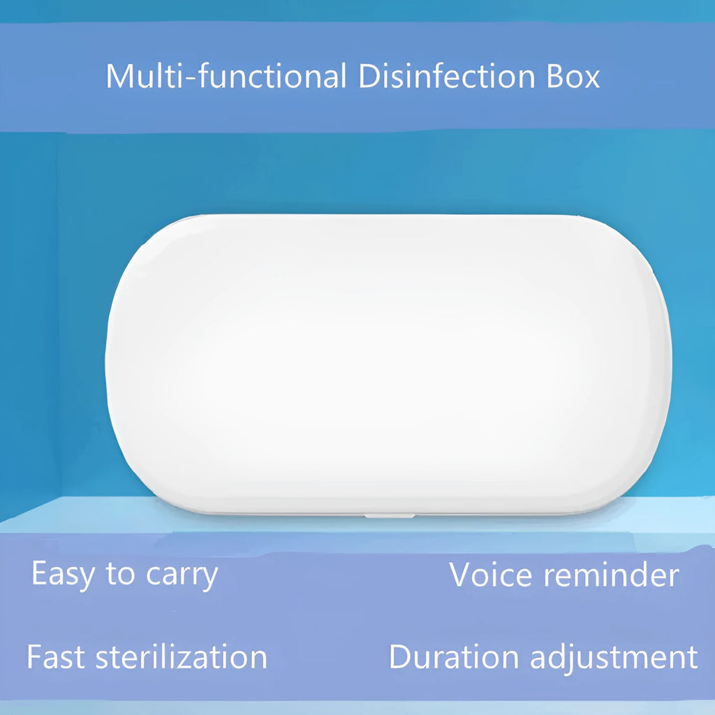 White UV sterilisation box with aromatherapy function for wireless charging and disinfection of personal items