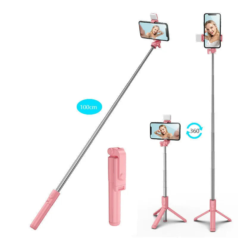 Bluetooth selfie stick with integrated tripod and phone holder in aluminium alloy
