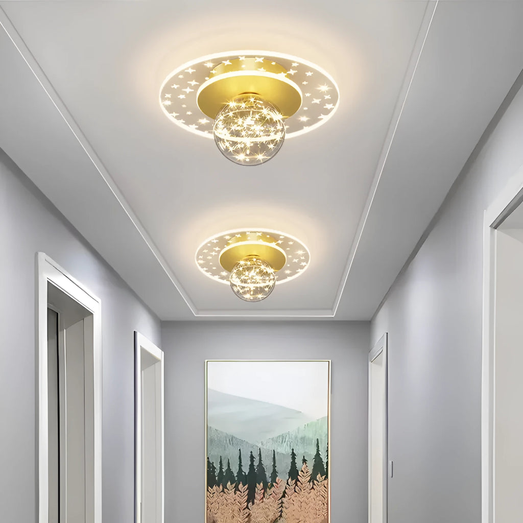 Modern minimalist ceiling lamp for corridors in gold, black, or white finish with LED light.
