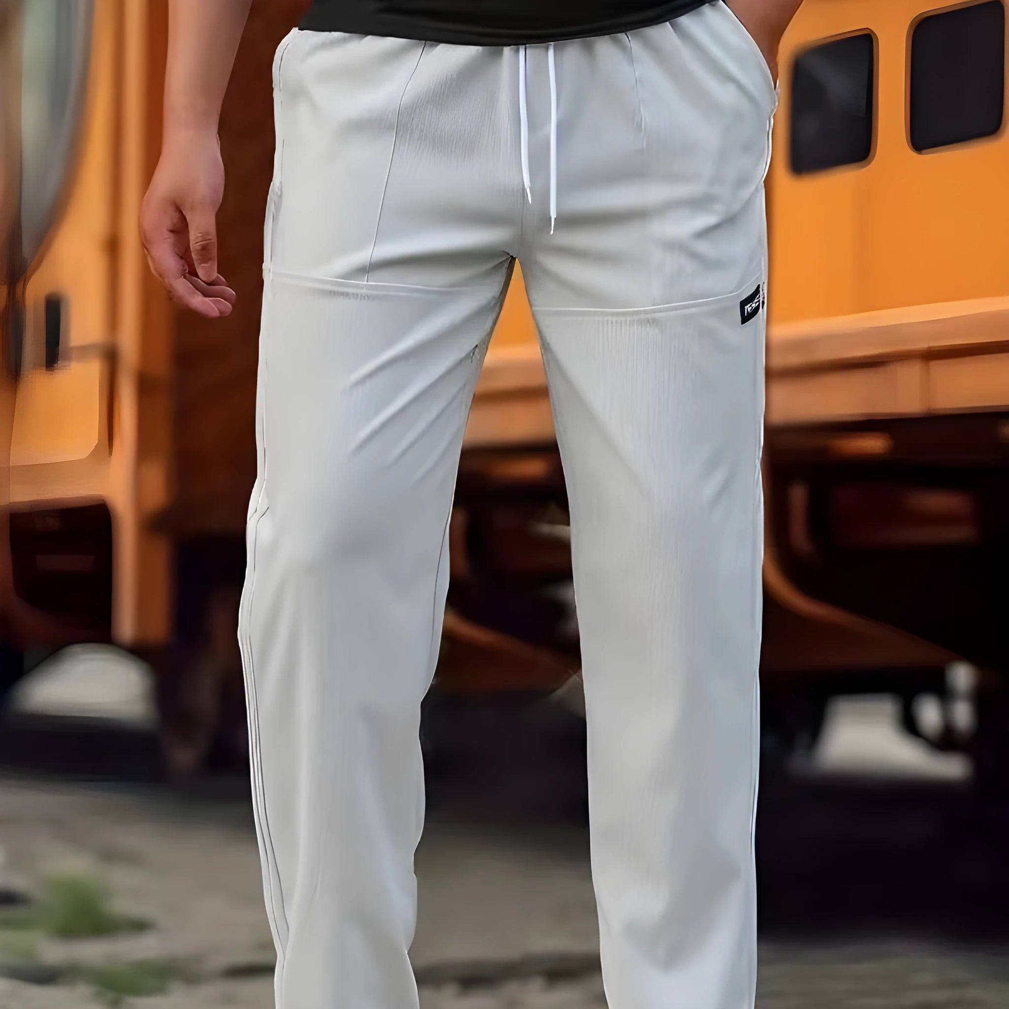 Men's polyester trousers in light grey, dark green, black, dark grey, dark blue colours for spring and autumn wear