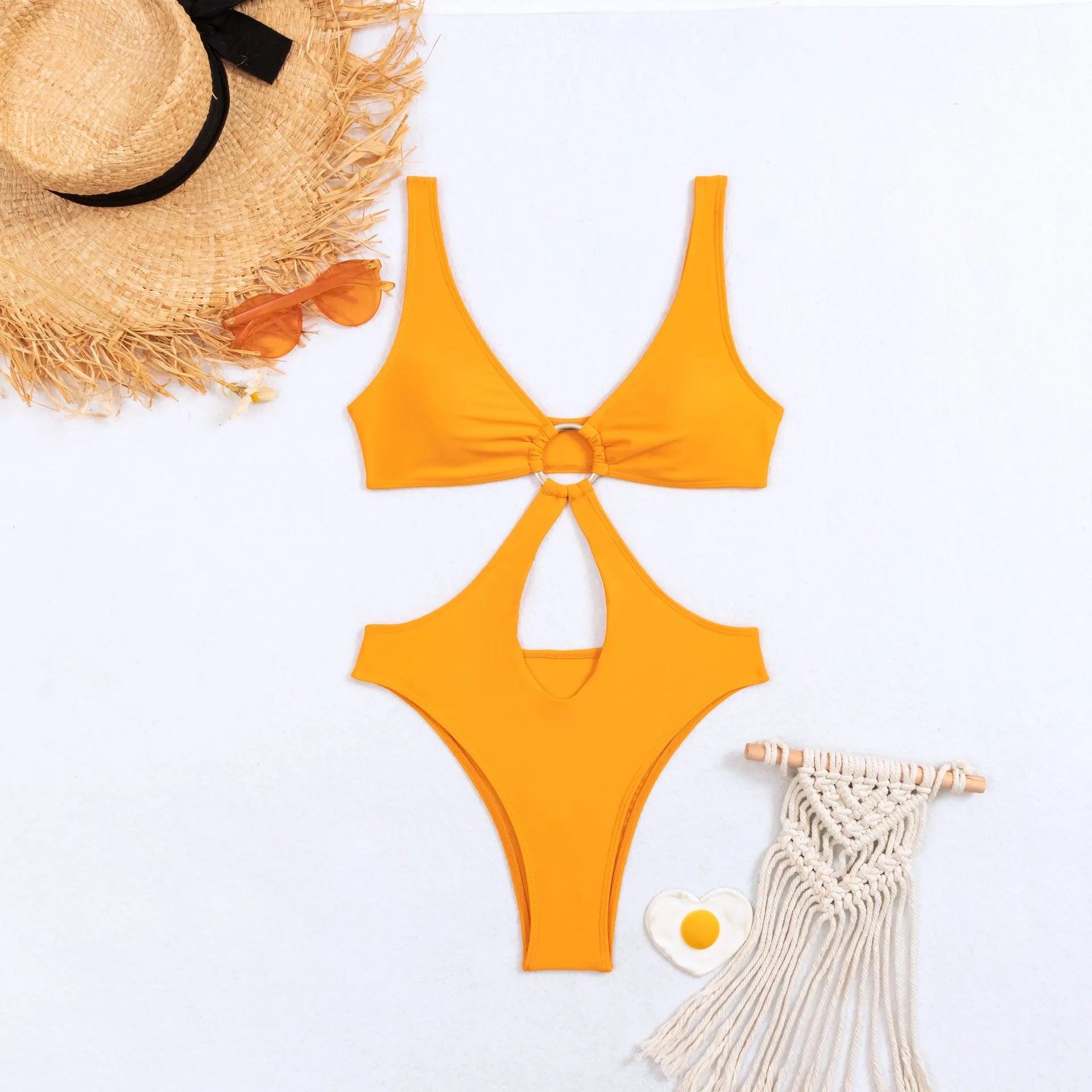 Women's black triangle one-piece swimsuit made from nylon fabric