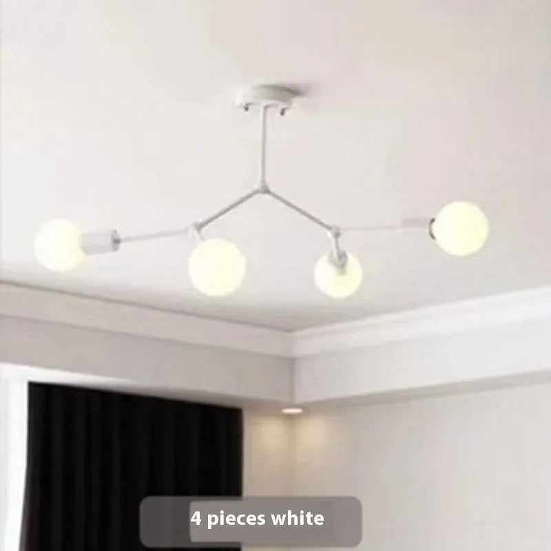 Iron Nordic style ceiling chandelier with multiple light heads in black or white finish.