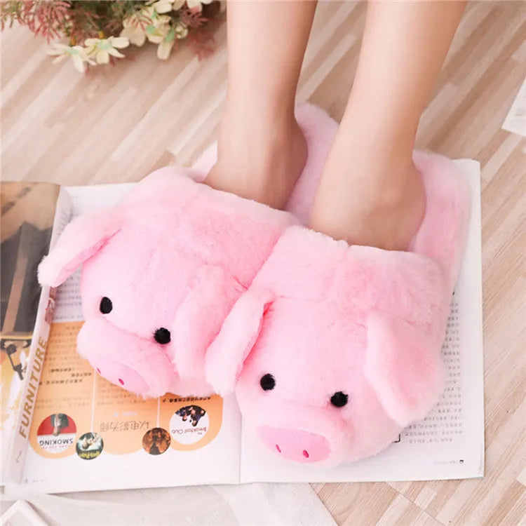 Pink adult pig floor slippers with short plush fabric and PP cotton filling.