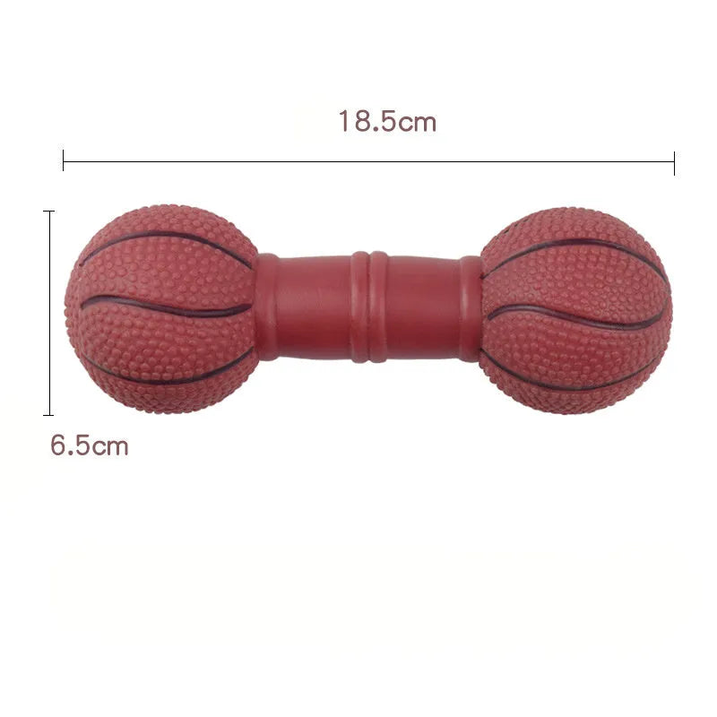 PVC football dumbbell shaped squeaky dog toy in four colour options