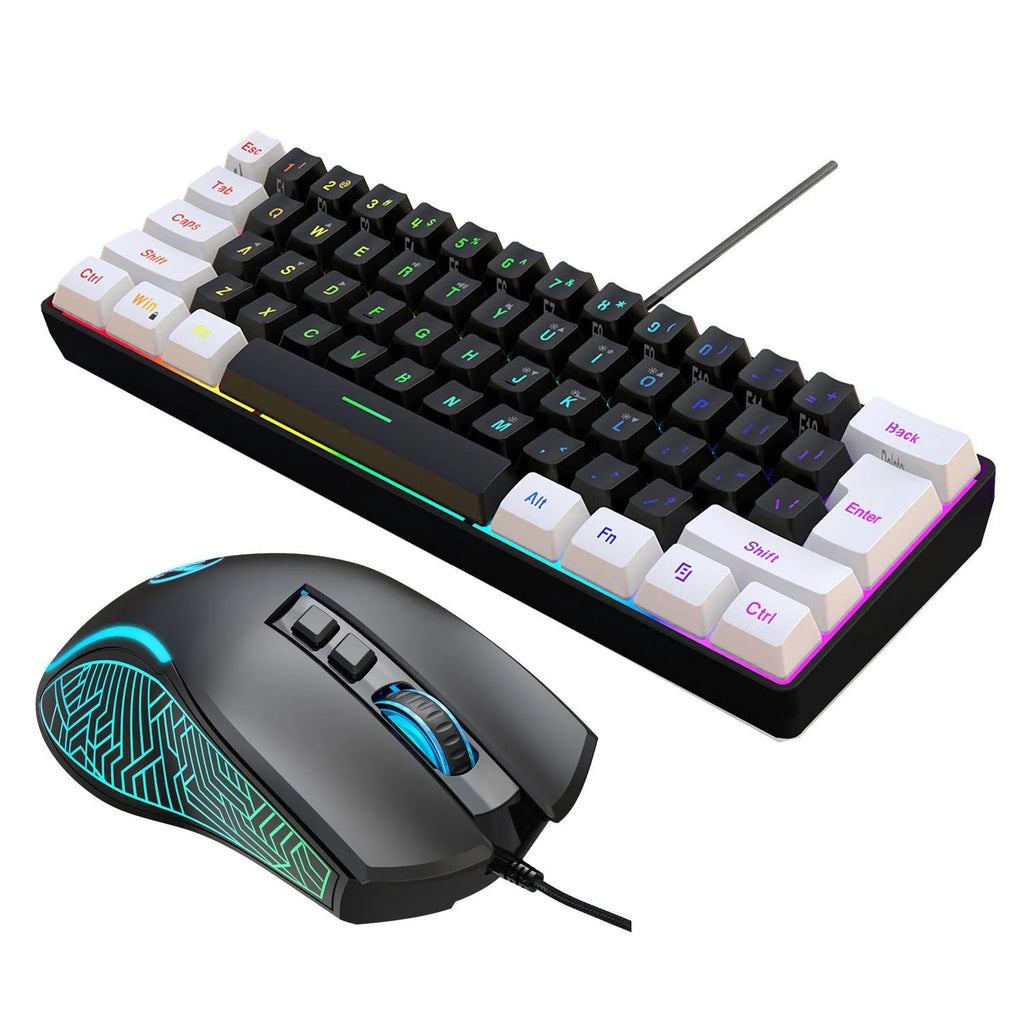 White and black wired 61-key membrane keyboard with compact 28.7cm width design